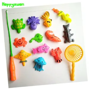 14pcs Set Magnetic Fishing Toy Game Kids 1 Rod 1 net 12 3D Fish Baby Bath Toys Outdoor Fun