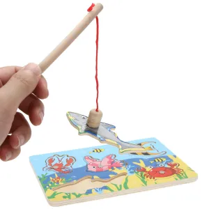 1Set Wooden Magnetic Fishing Toy 3D Jigsaw Puzzle 6Pcs Cute Marine Animals Pattern Educational Kids Fishing Game Toy