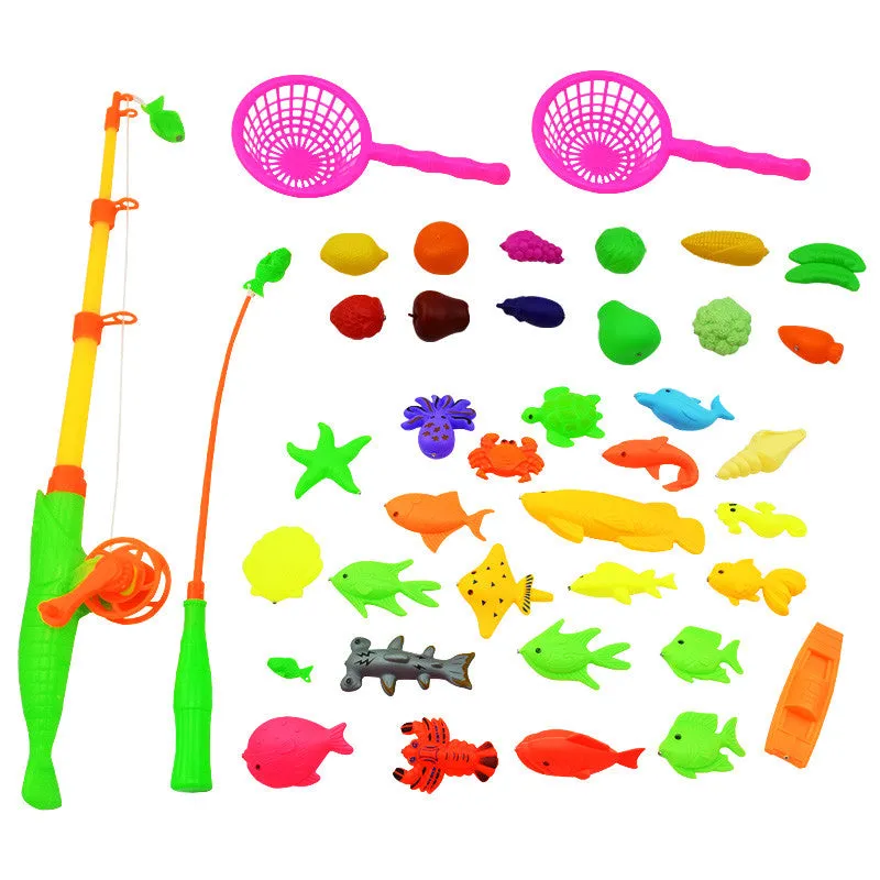 40pcs/lot Magnetic Fishing Toy Rod Net Set For Kids Child Model Play Fishing Games Outdoor Boy Bath Toys