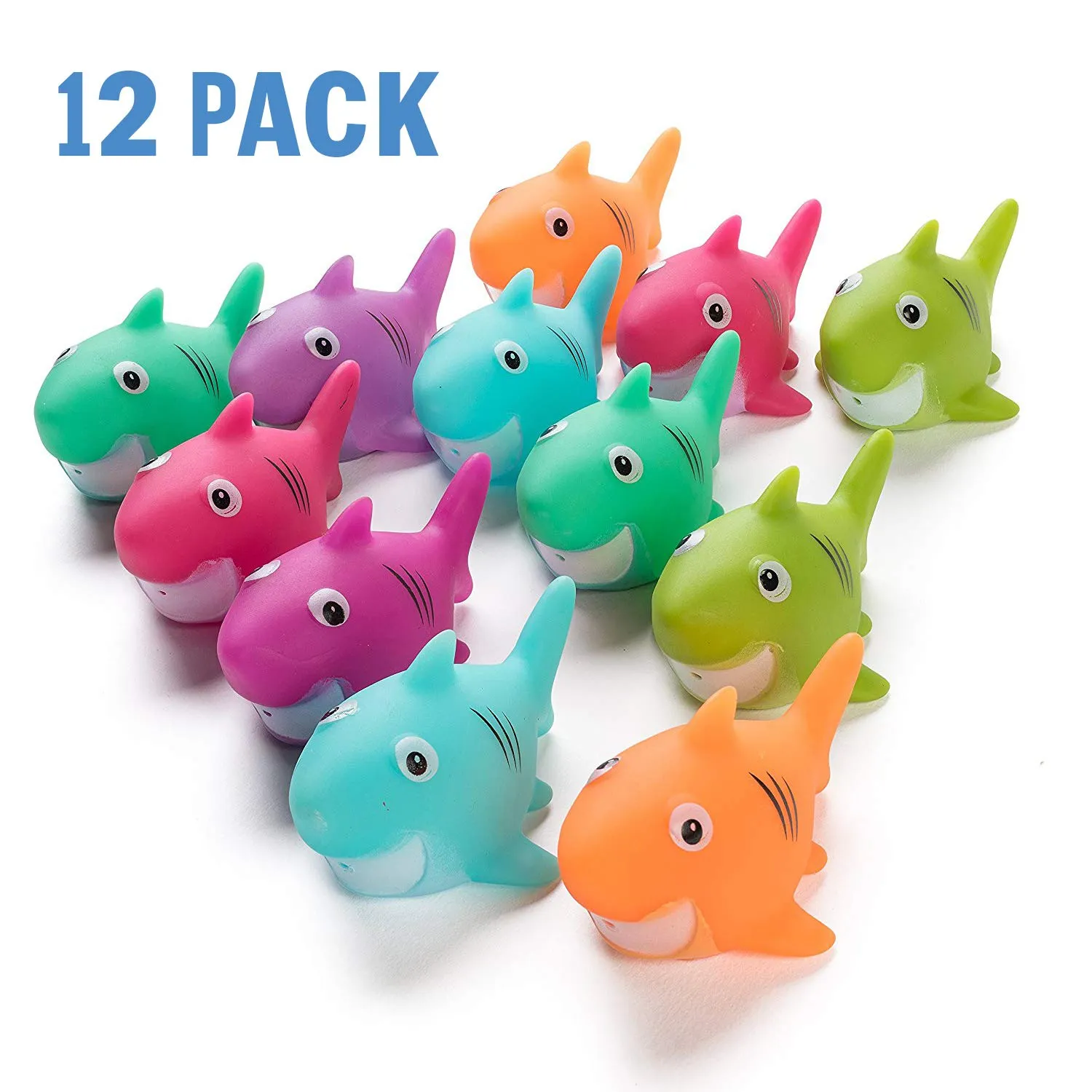 Kicko Shark Water Toys - 12 Pack, 2 Inch Assorted Rubber Squirt Games - Bath Toys, Summer