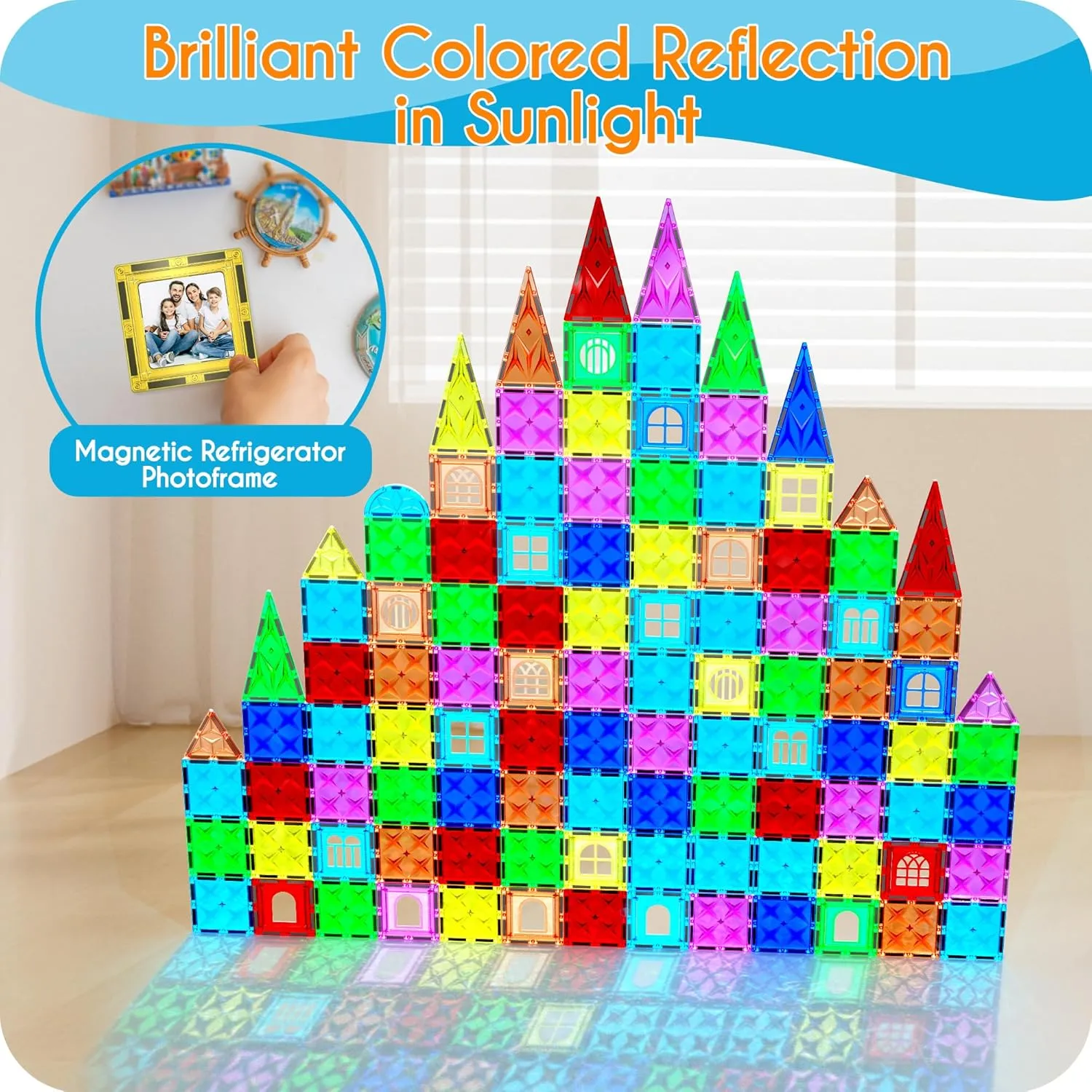 Mikiblue Magnetic Building Tiles Set for Kids 114 PCS Magnetic Blocks Shapes Toys