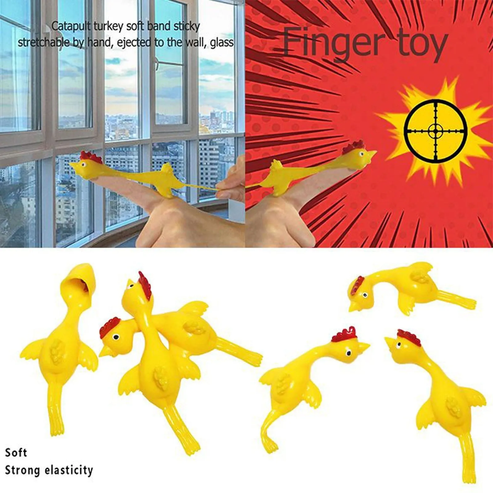 Novelty Catapulted Ejection Chicken Toy Light Rubber Finger Prank Flying Toy Chicken Finger Toys Turkey Sticky