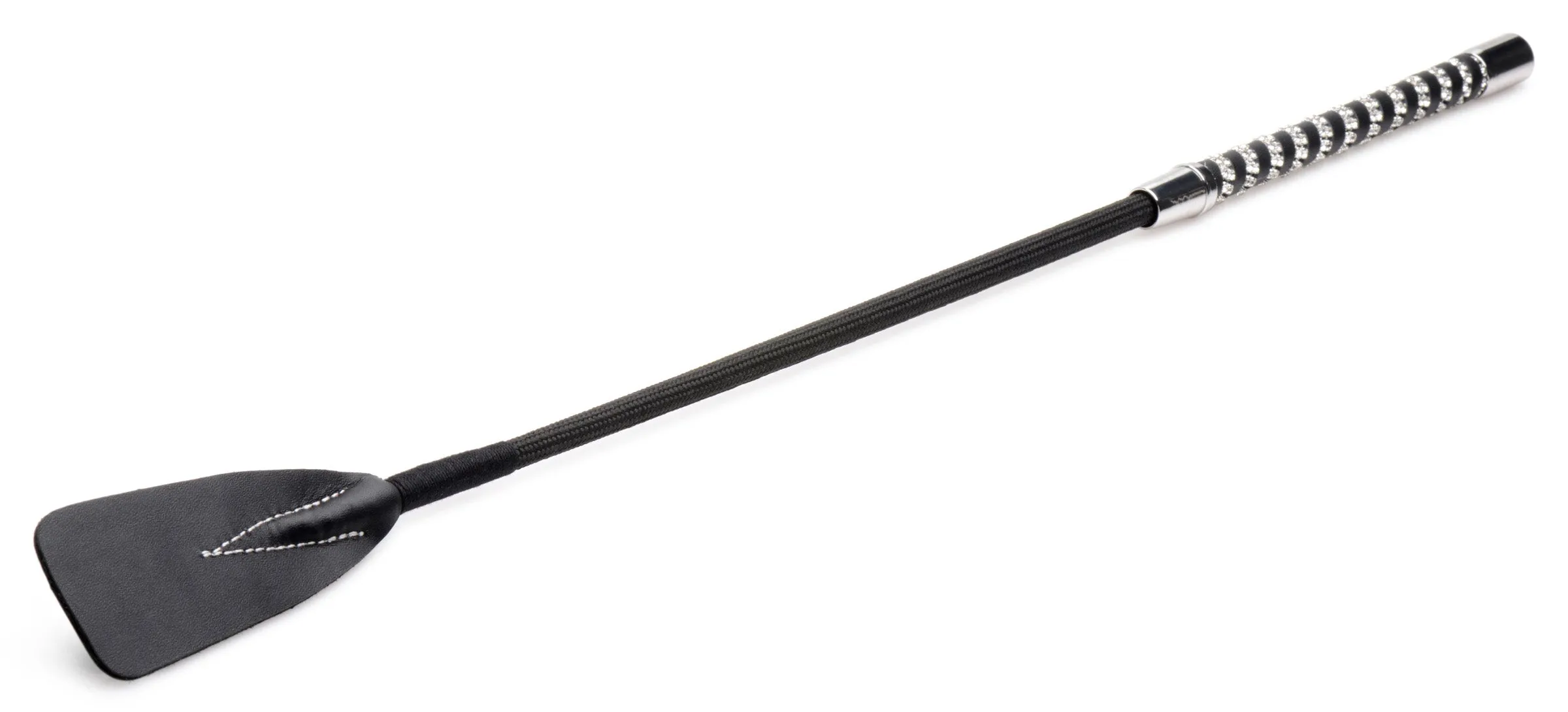 Short Leather Riding Crop With Rhinestone Handle