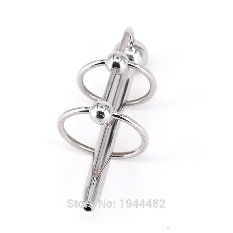 SODANDY Penis Enhancer Delay Cock Ring With Urethral Stretcher Dilator Catheter Stainless Steel Penis Plug Metal Cockrings