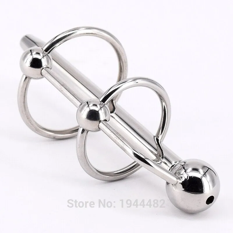 SODANDY Penis Enhancer Delay Cock Ring With Urethral Stretcher Dilator Catheter Stainless Steel Penis Plug Metal Cockrings