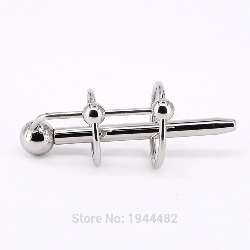 SODANDY Penis Enhancer Delay Cock Ring With Urethral Stretcher Dilator Catheter Stainless Steel Penis Plug Metal Cockrings