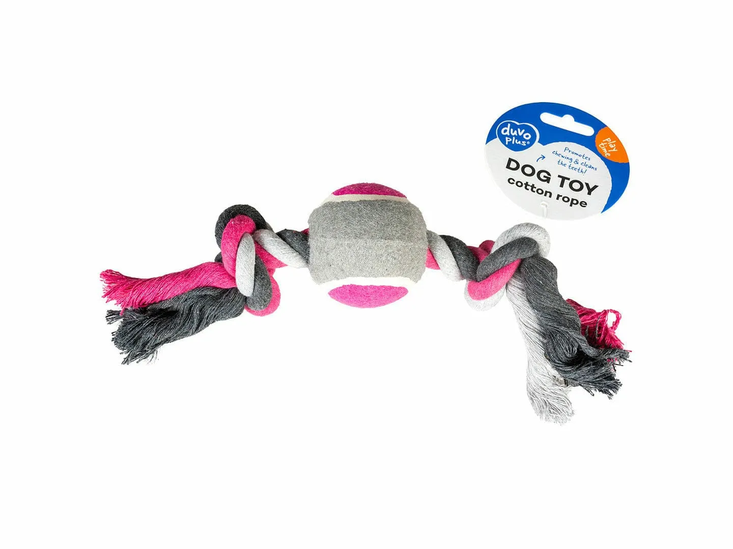 Tug Toy Knotted Cotton & 2Knots & Tennis Ball 30cm grey/pink