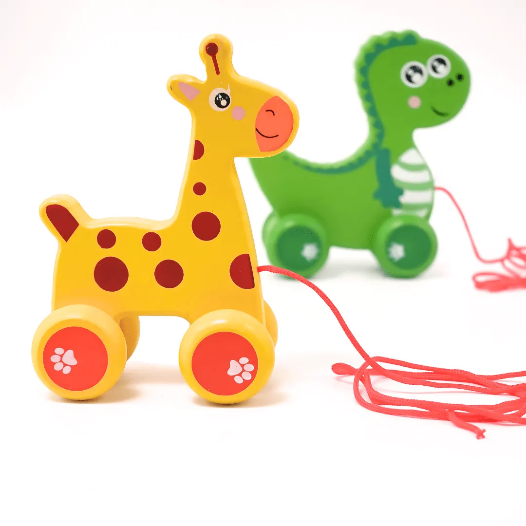 Walk-A-Long Wooden Giraffe Pull Along Toy for 12 Months -1 Piece